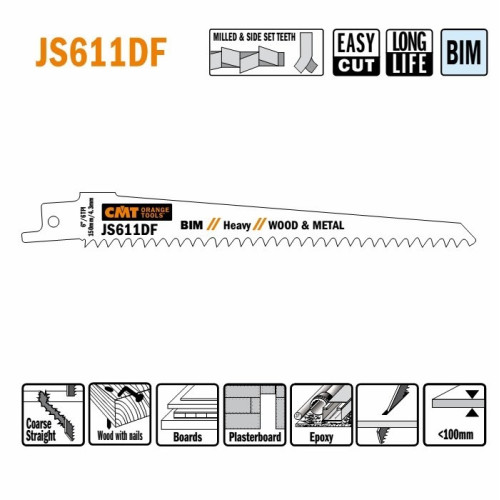 JS611DF-5 Пила шабельна L=150 I=130 H=19 K=1,25 TS=4,3