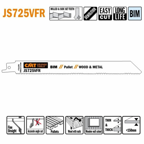 JS725VFR-20 Пила шабельна L = 200 I = 180 H = 19 K = 1,27 TS = 2,1-3,2