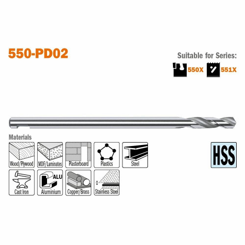 550-PD02 Свердло HM D=6,35 L=125 мм дерево, MDF, сталь