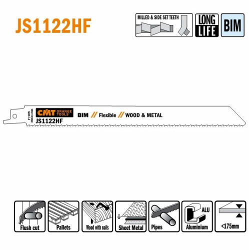 JS1122HF-20 Пила шабельна L=225 I=205 H=19 K=0,90 TS=2,5