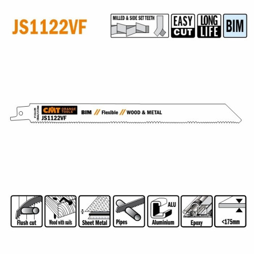 JS1122VF-5 Пила шабельна L = 225 I = 205 H = 19 K = 0,90 TS = 1,8-2,6